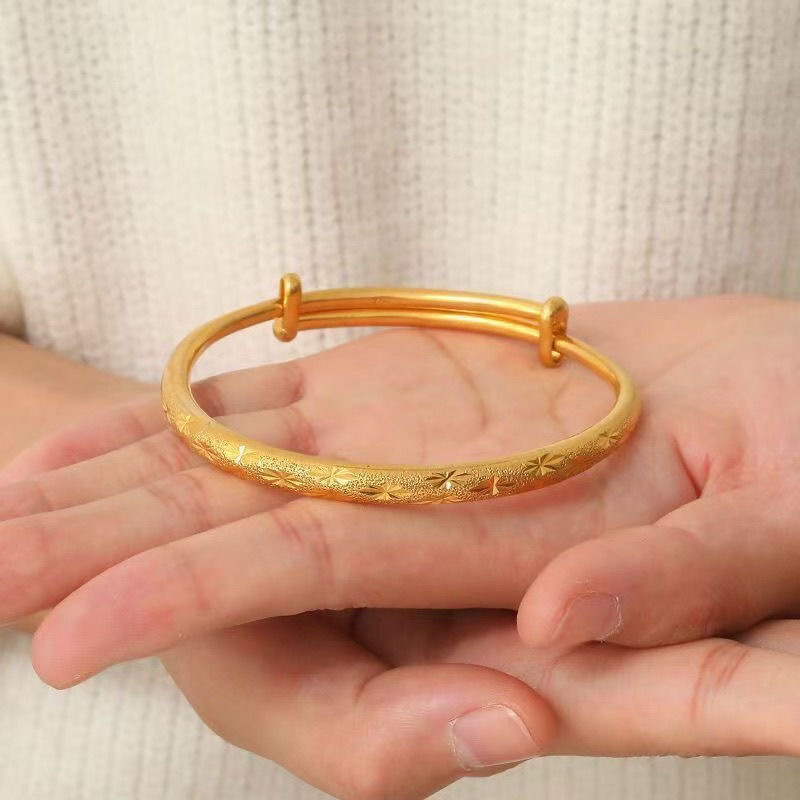 Thin sliding star pattern bracelet, solid gold-colored