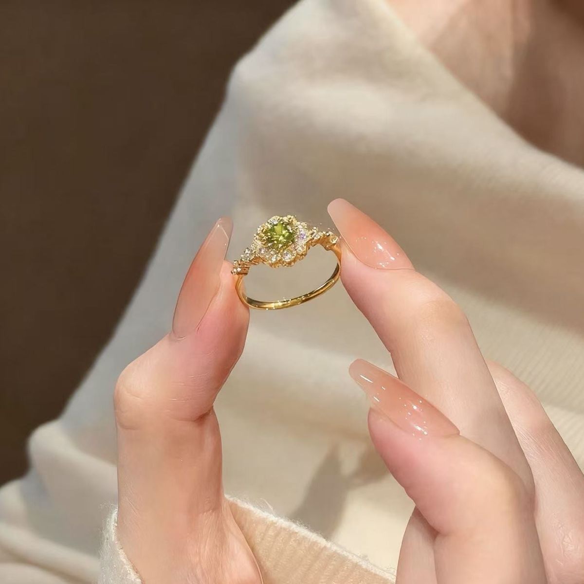 Vintage French olive green adjustable ring