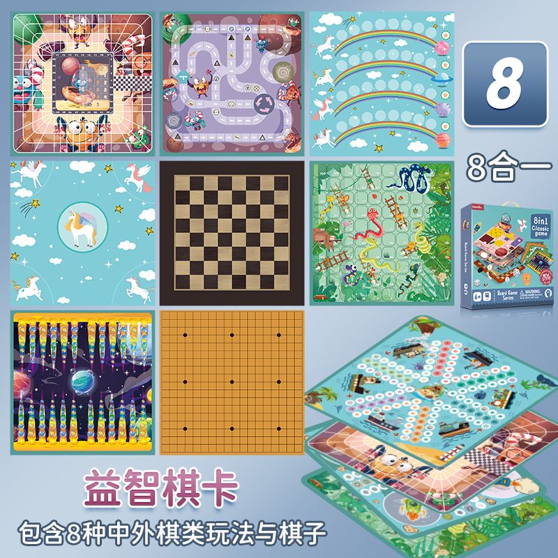 8-in-1 Schachspiel-Set, Schach Dame Backgammon Militärschach