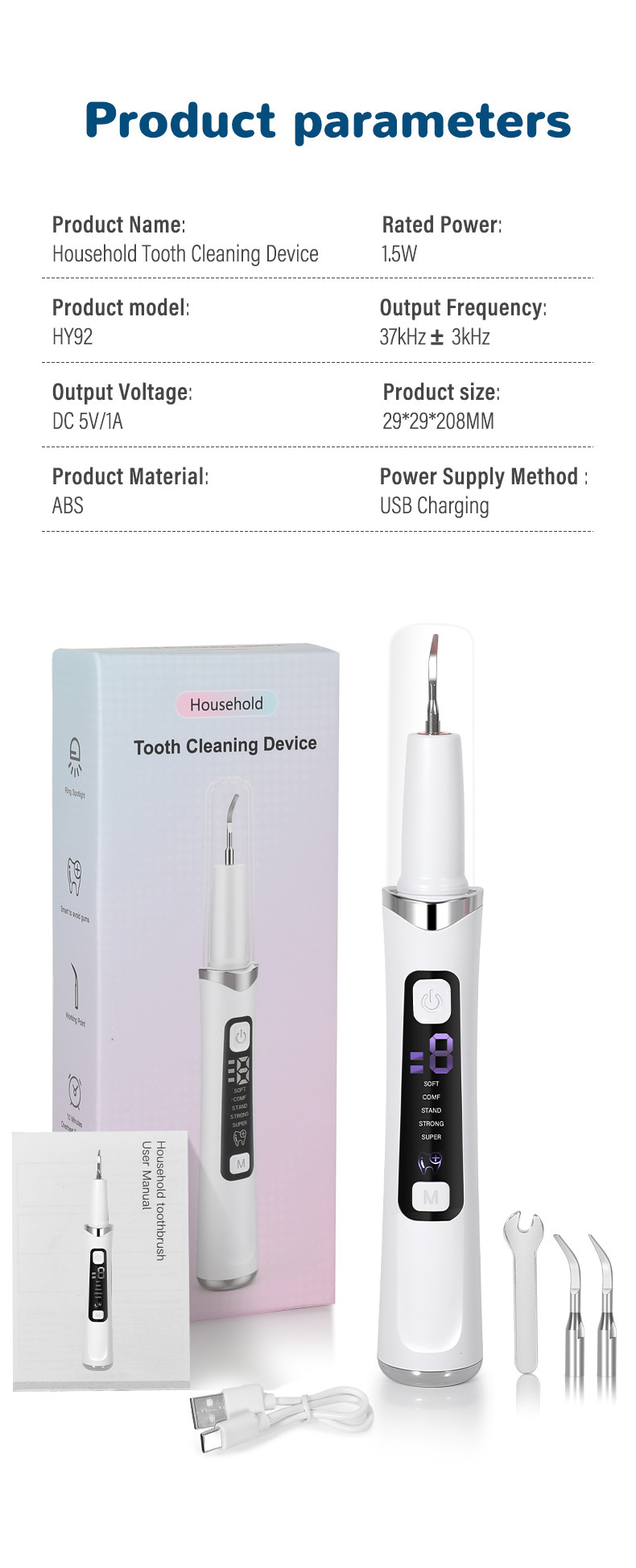 Ultrasonic dental scaler, portable, household