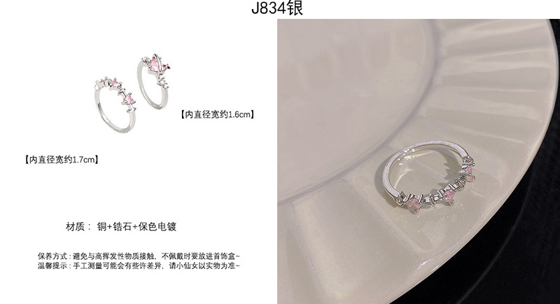 Silver zircon open adjustable ring, elegant
