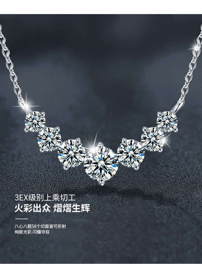925 Silver Moissanite Necklace, Seven Princess Design, Clavicle Chain