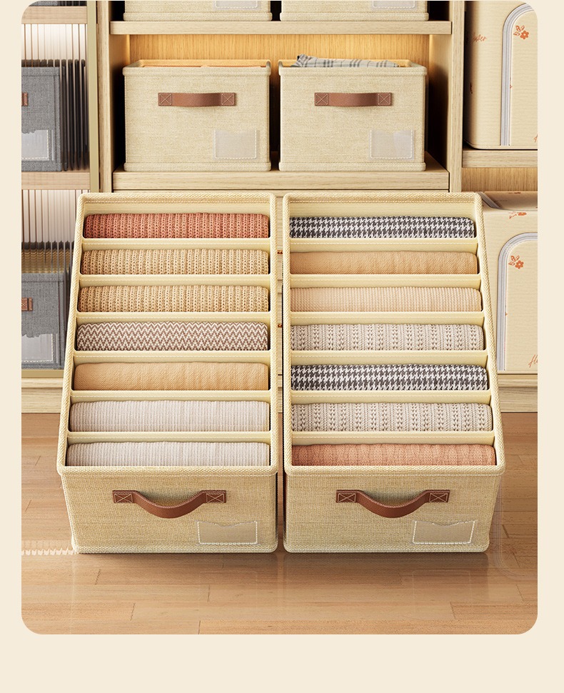 Cotton and linen storage box with drawers, compartments for underwear and clothing