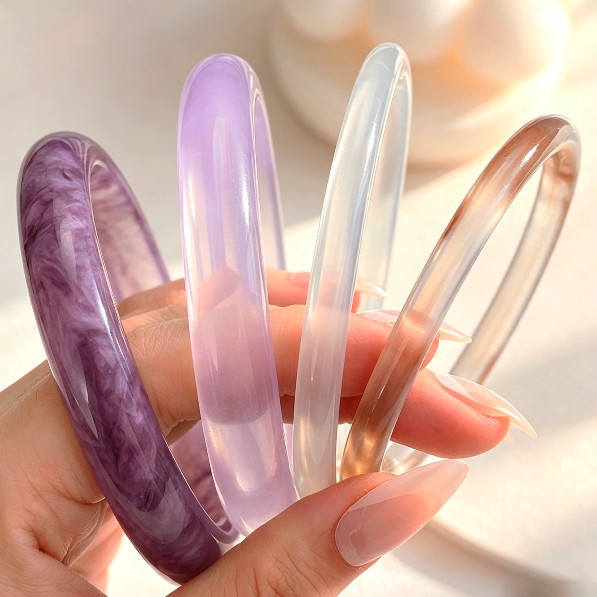 Colorful Geometric Resin Bracelet Set for Women