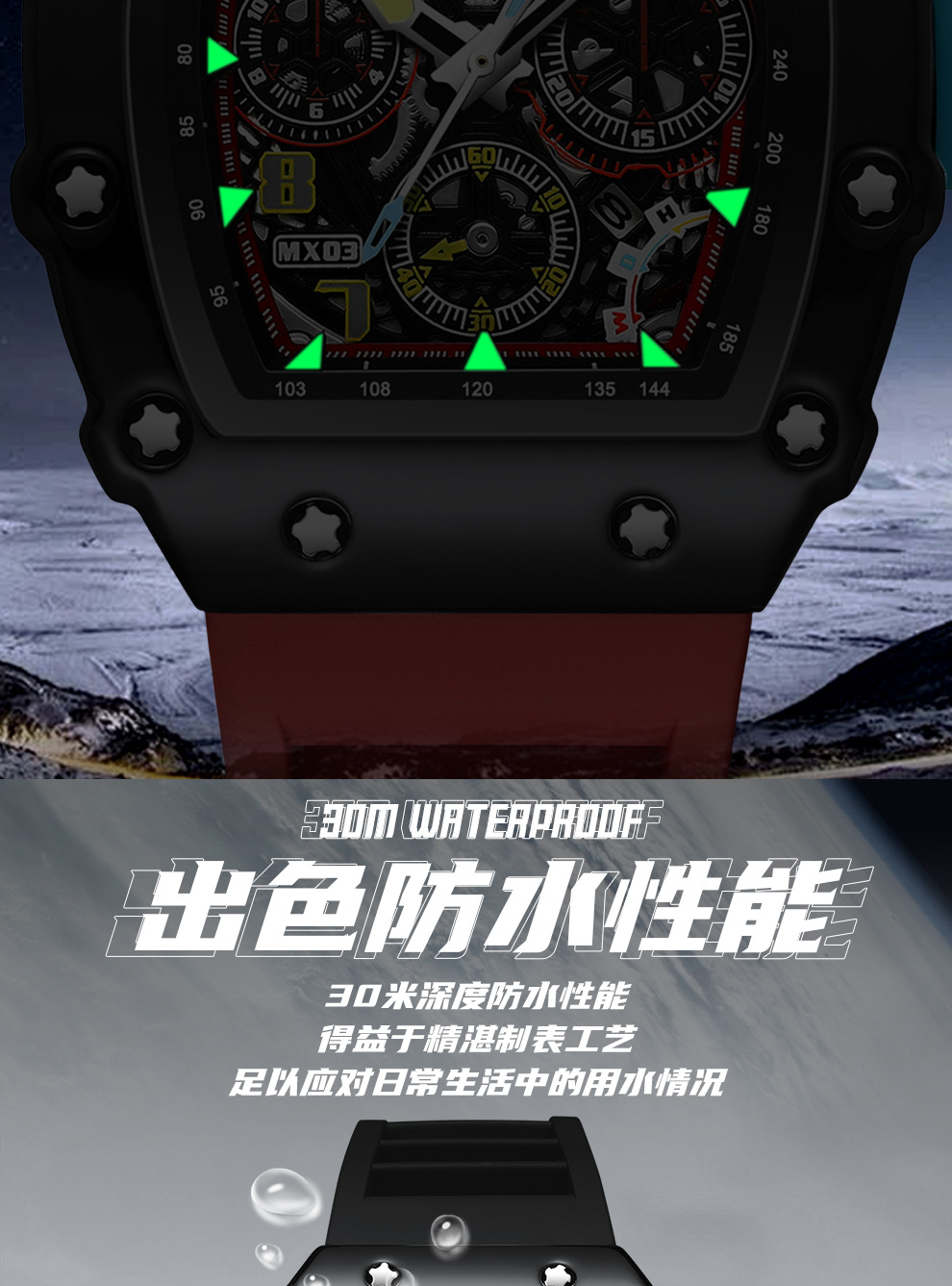 Mechanical men's watch with luminous calendar
