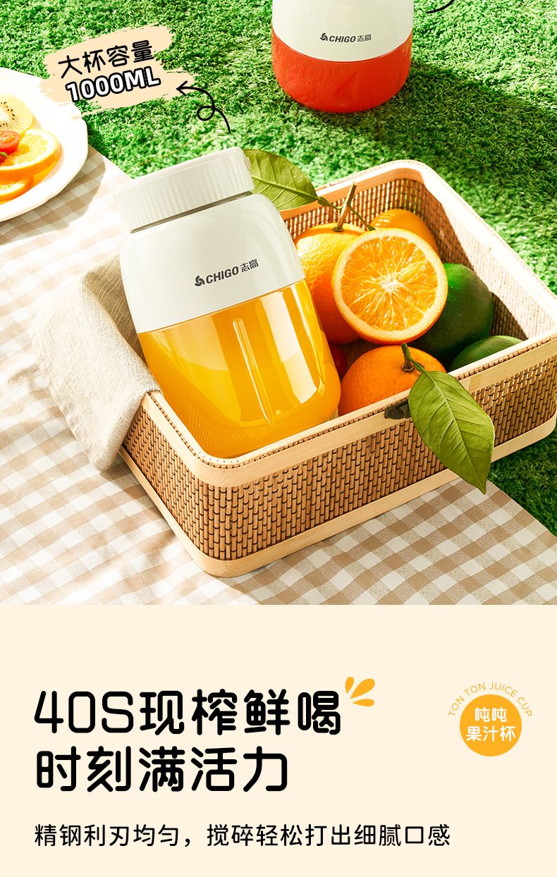 Chigo portable fruit juicer, rechargeable, multifunctional
