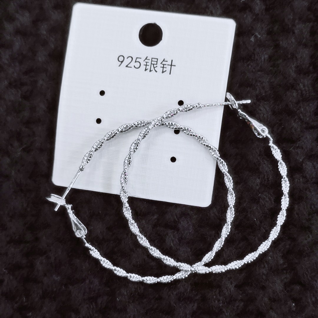 s925纯银针养耳朵保色时尚潮流夸张大圆圈耳圈网红气质个性耳饰