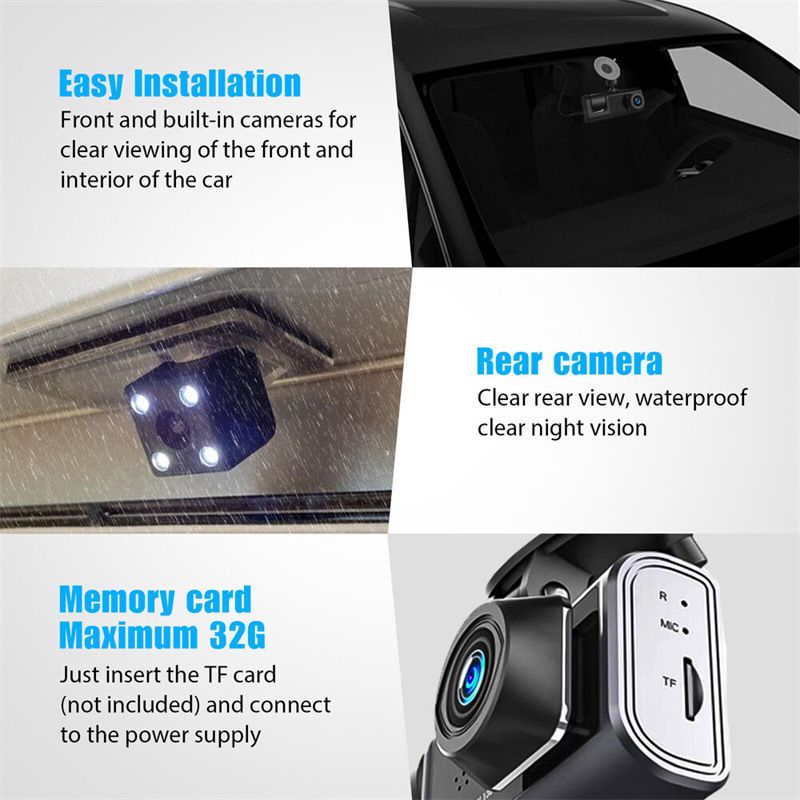 Dashcam, 3-lens, Full HD backup camera, smartphone connected