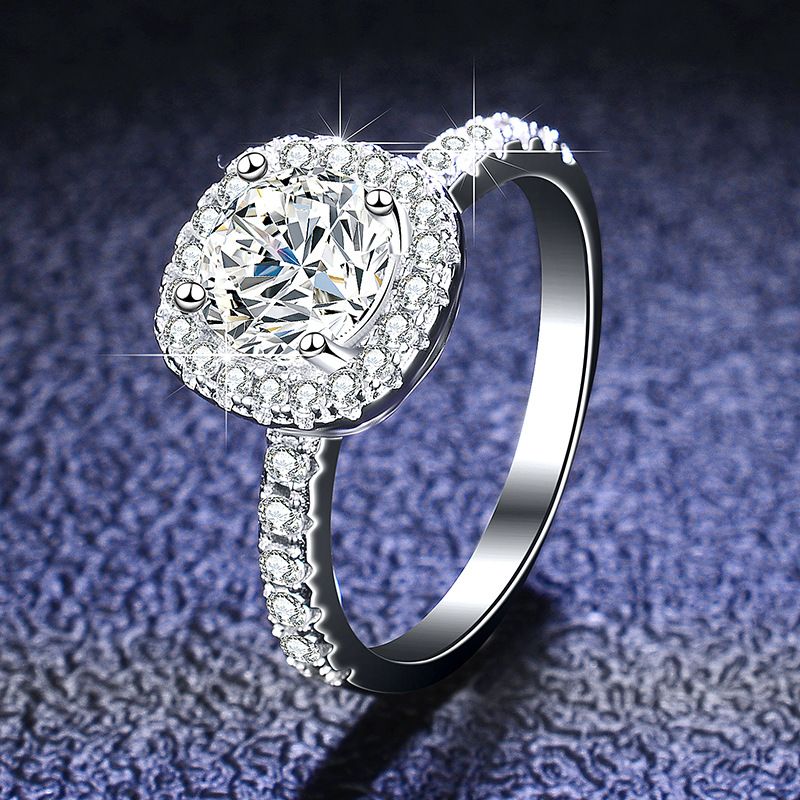 S925 silver PT950 gold-plated moissanite ring, 1 carat