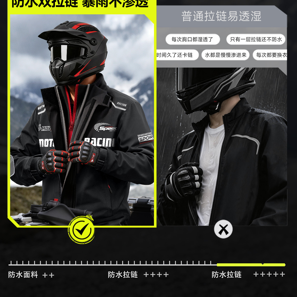 Motorrad-Regenjacke und Regenhose Set, verstärkt, für Erwachsene