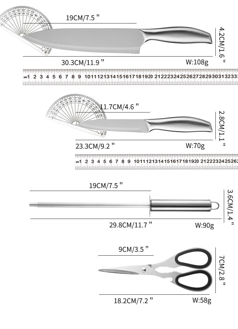 Edelstahl-Messer-Küchensatz mit Scheide