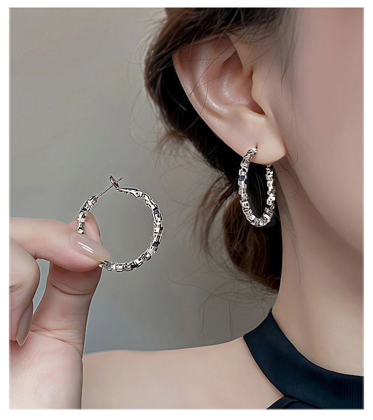 S925 gümüş minimalist halka küpe, iğne modeli, nişe tasarım