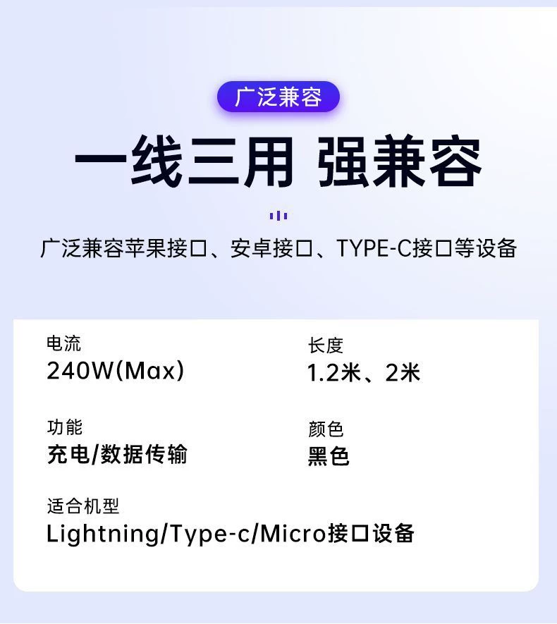 Shunwang 240W 1'den 3'e hızlı şarj seti 3'ü 1 arada, Apple/Huawei uyumlu