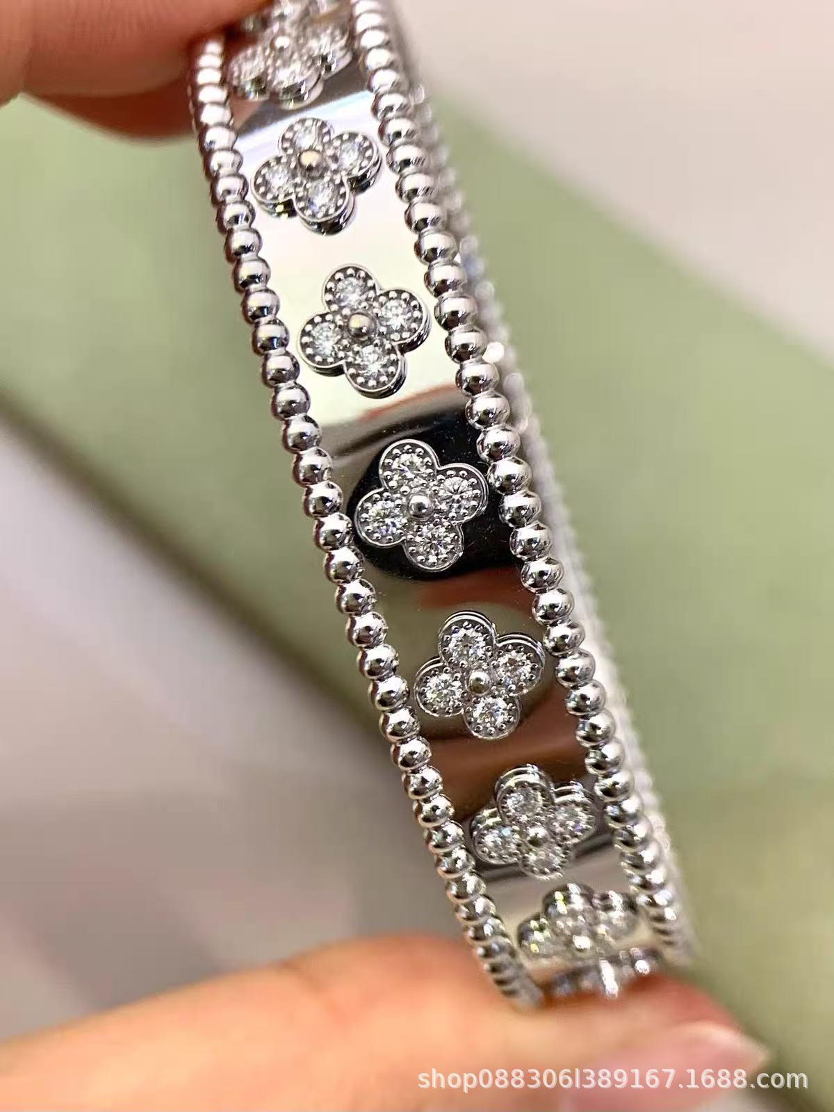 Four-leaf clover bracelet, 18K rose gold plating, full diamond