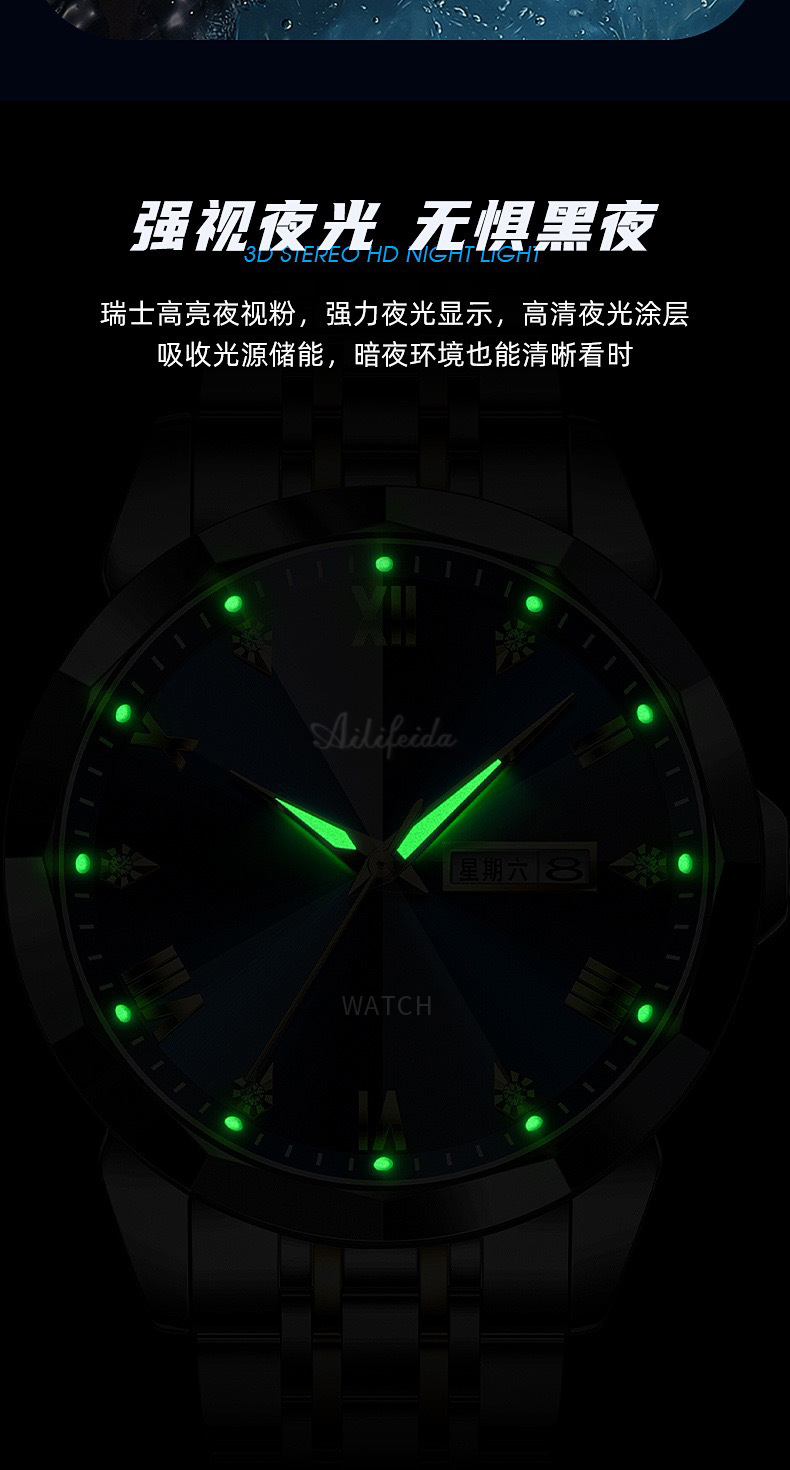 Men's Quartz Watch Hollow Caseback Calendar Luminous