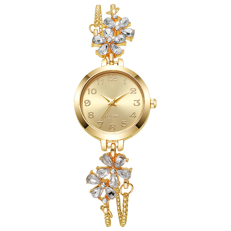 Floral rhinestone women's watch pull-string bracelet