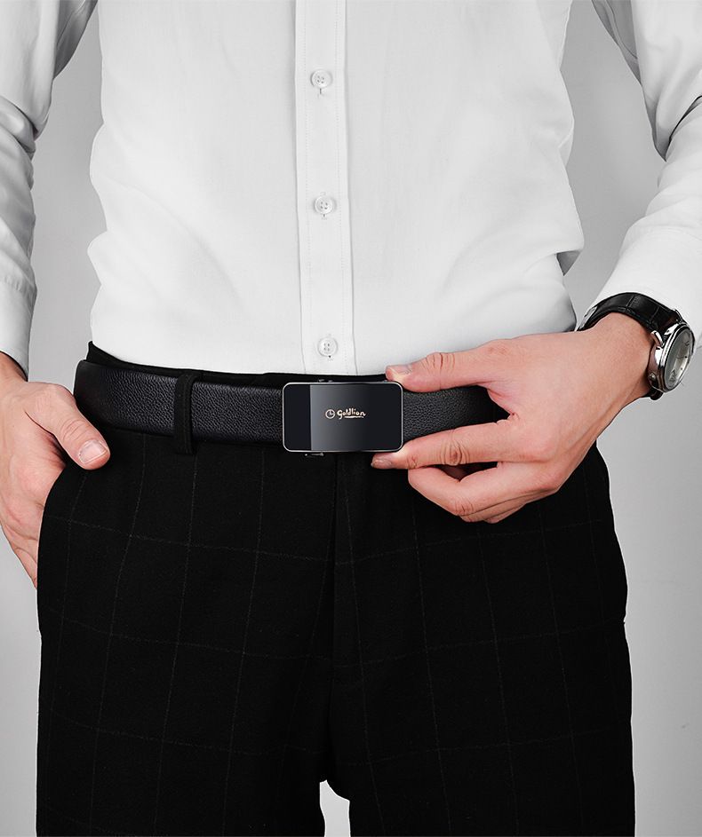 Jinlile men's leather belt automatic buckle cowhide versatile