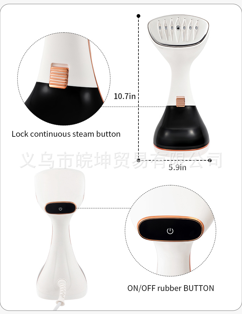 Handheld garment steamer, touch screen, vertical iron function