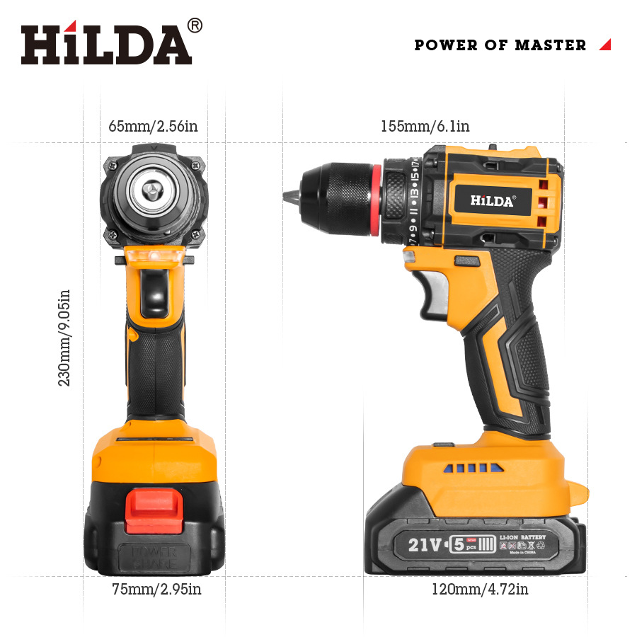 Hilda 21V brushless lithium drill, high torque, bit set