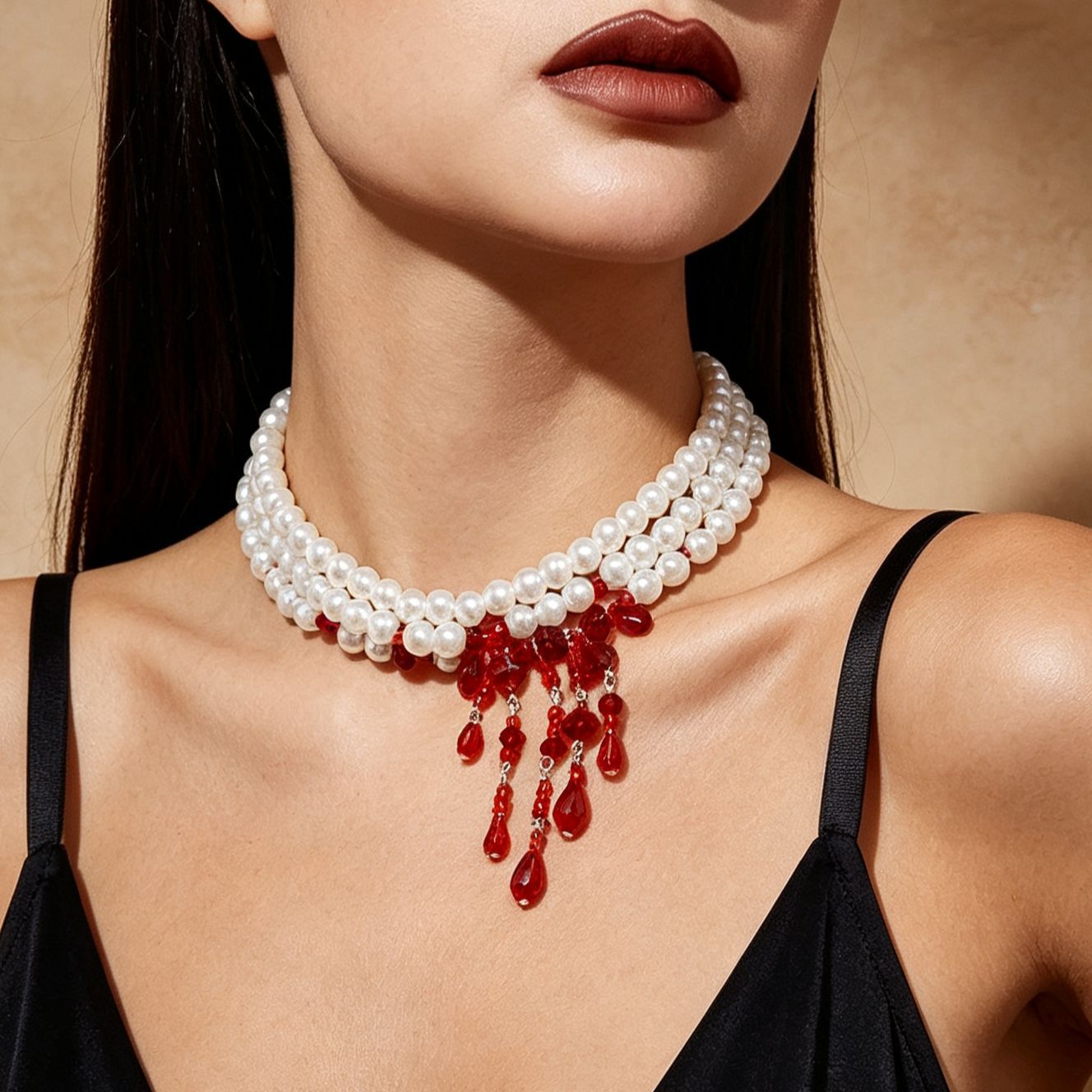 Perlenkette mit Tropfenblut-Design, Choker