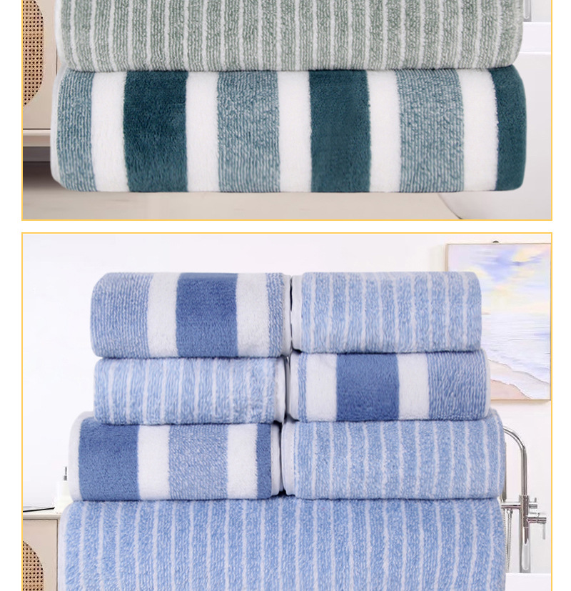 8-teiliges Korallenfleece-Handtuchset, breite Streifen