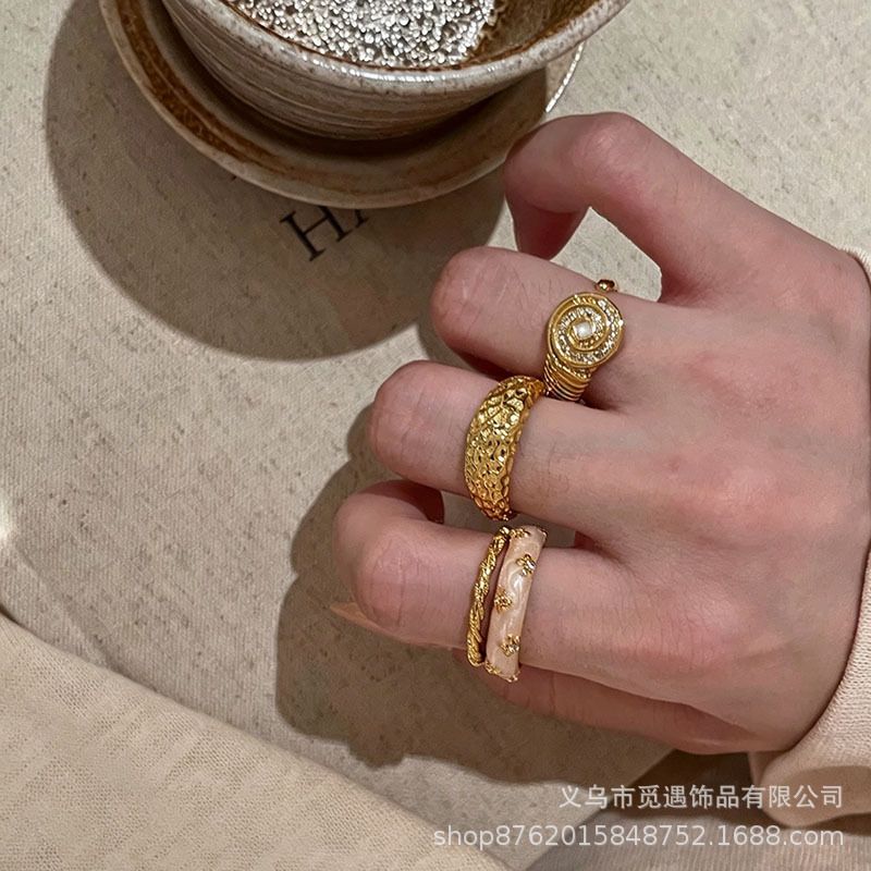 Gold egg-shaped gemstone stackable ring for women