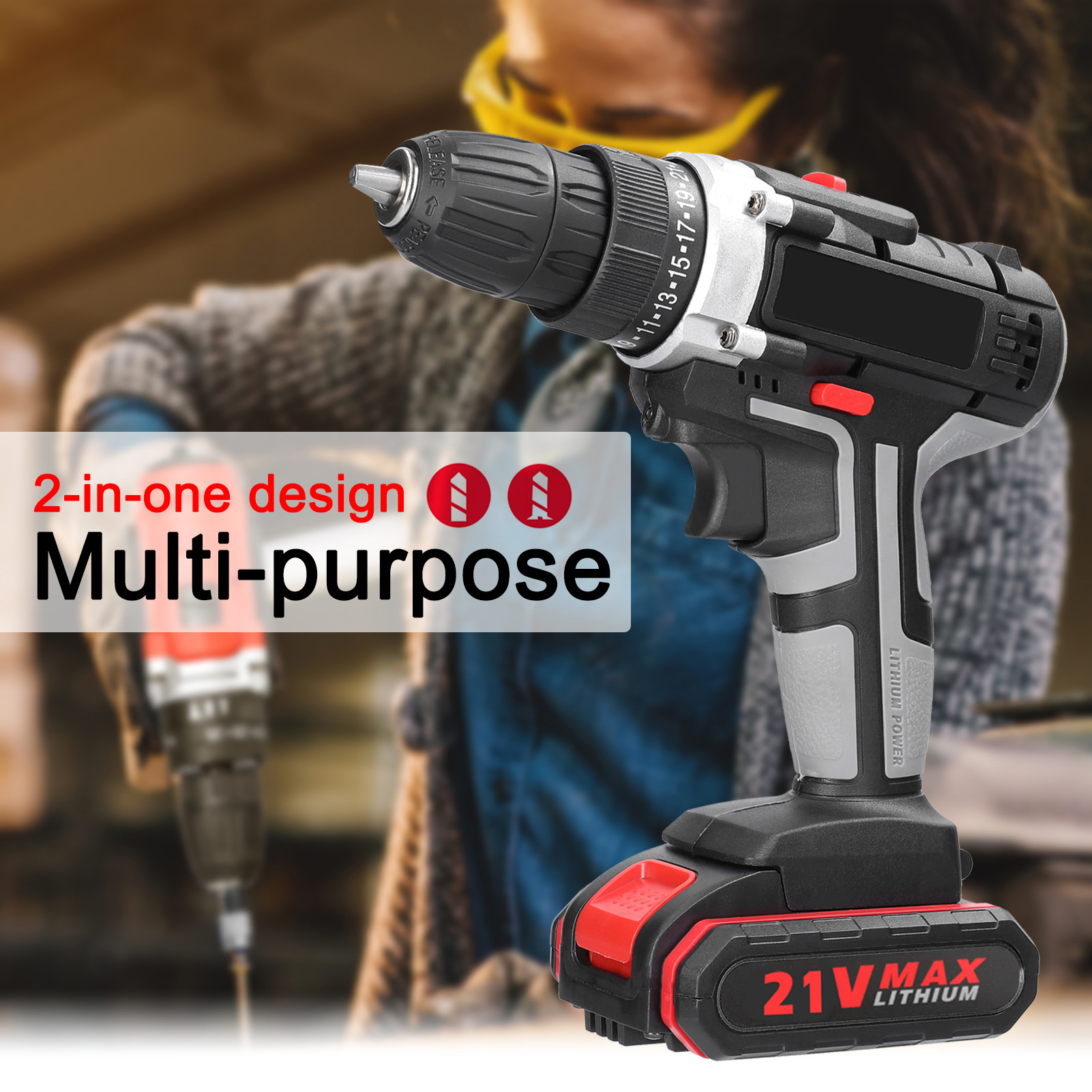 Rechargeable lithium electric drill impact hammer screwdriver set