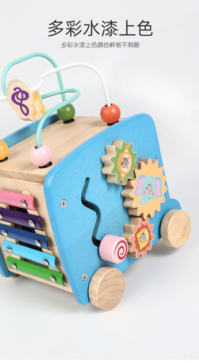 Holz-Sechsseitiges Beschäftigungsbox-Spiel Montessori-Schulbus