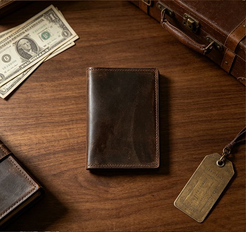 Reisepasshalter aus Crazy-Horse-Leder, Vintage-Design