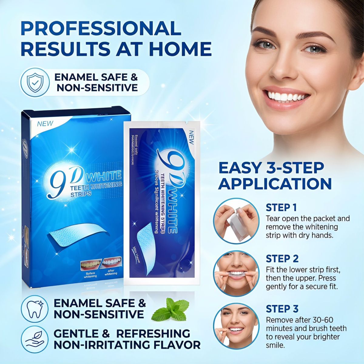 9D Teeth Whitening Strips, 7 pairs 14 strips