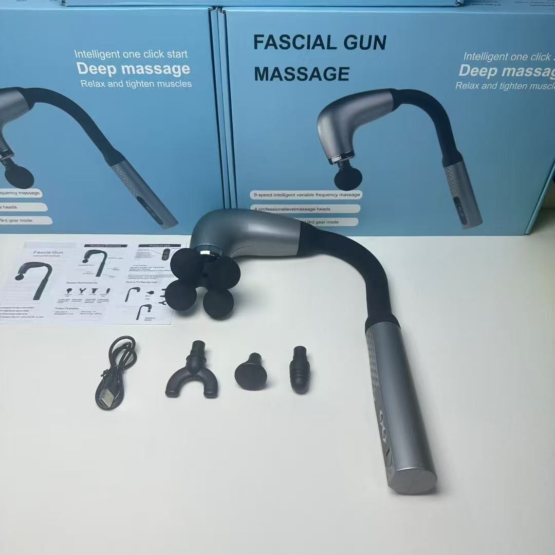 U型弯钩筋膜枪电动按摩静音肌肉放松健身加长捶背液晶多档批发