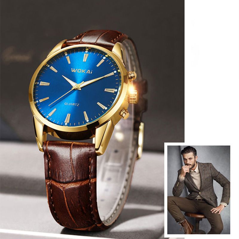 Wokai men's quartz watch, leather strap, sports