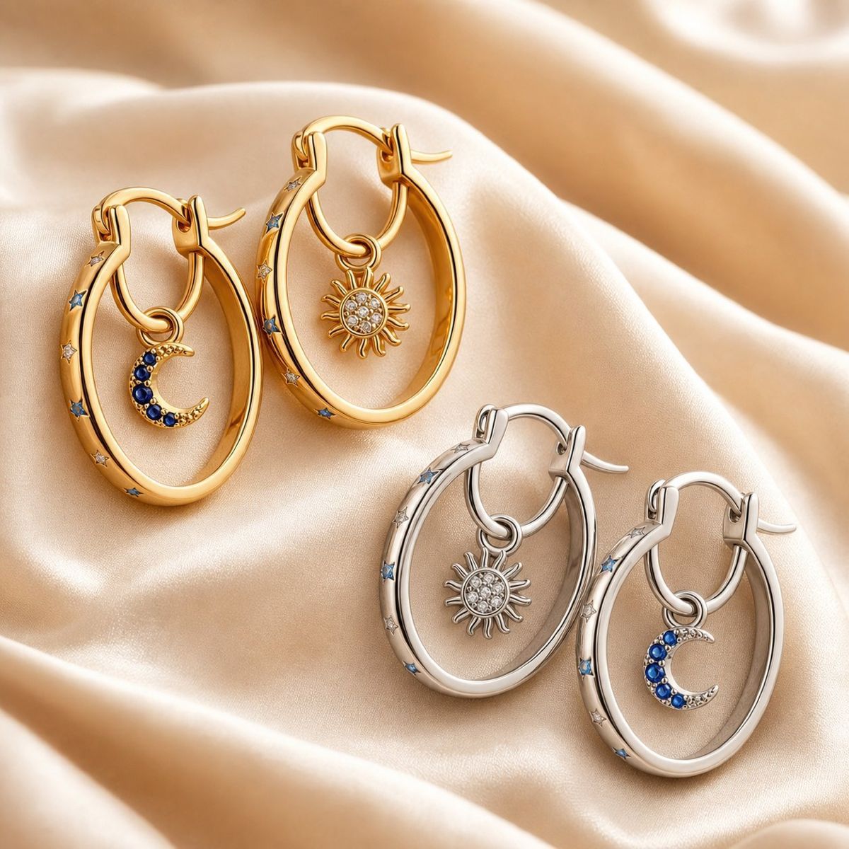 Double-layer star moon ear hoops, fashionable design