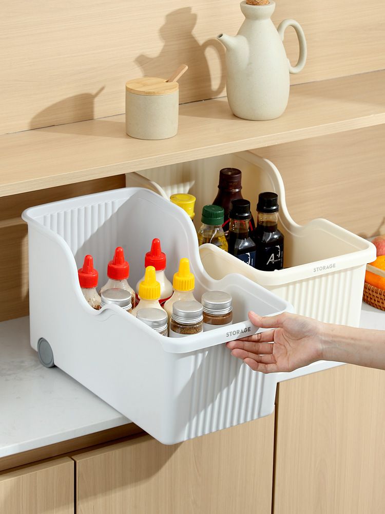 Kunststoff-Küchenlagerbox mit Rädern, japanischer Stil