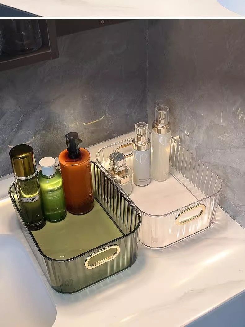 Hafif lüks kozmetik saklama kutusu masaüstü depolama şeffaf akrilik atıştırmalık maskesi cilt bakım ürünü tuvalet masası organizasyon kutusu