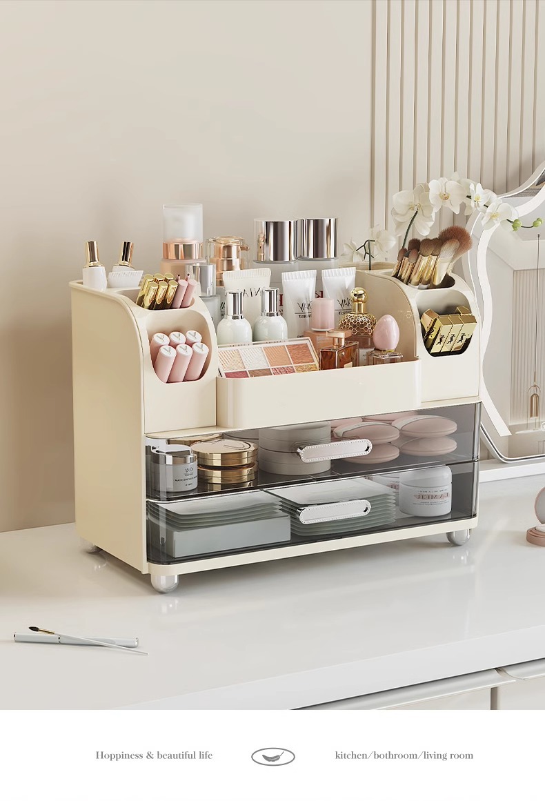 Desktop cosmetics storage box with mirror design