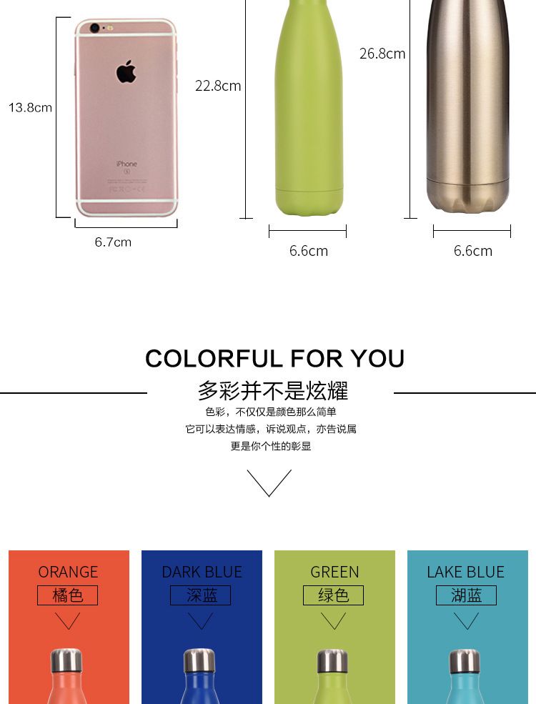 304 Stainless Steel Thermos Bottle, Double-Wall Vacuum Insulated