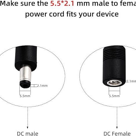 DC5521/5525 18AWG male-female extension cable for security cameras