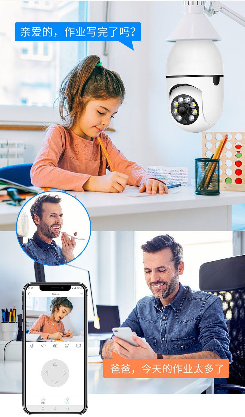 A6 Glühbirnenkamera, 360° WiFi, Nachtsicht, E27, Smart