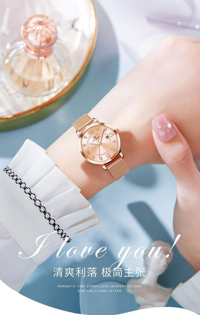 SENO women's watch, luminous, waterproof, steel band