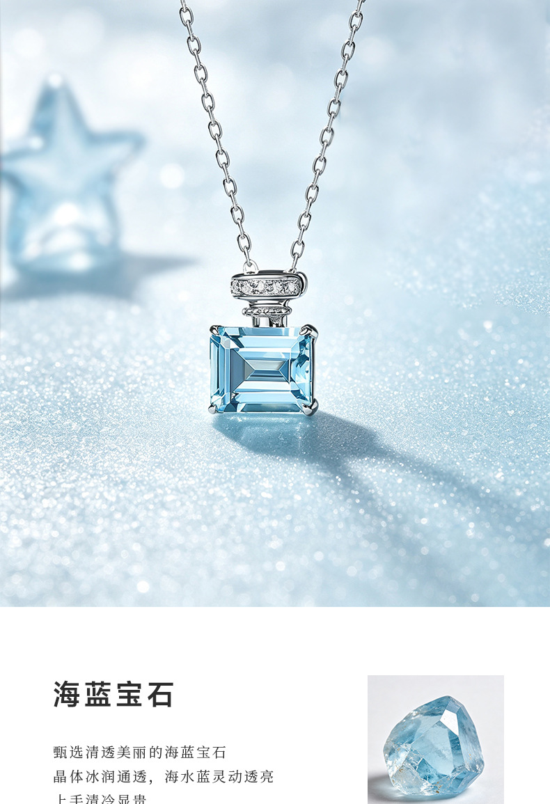 S925-Sterlingsilber Aquamarin-Parfümflasche Halskette