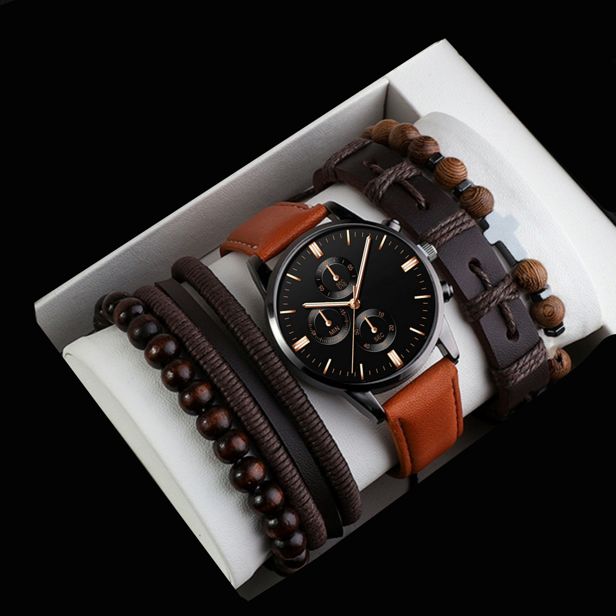 Herren-Ledergürtel, Uhr und Armband Set