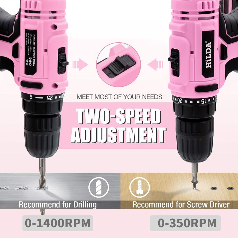 12V lityum darbeli matkap seti, pembe, el tipi