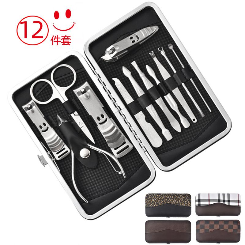 Black nail scissors set with nail clippers and manicure tools