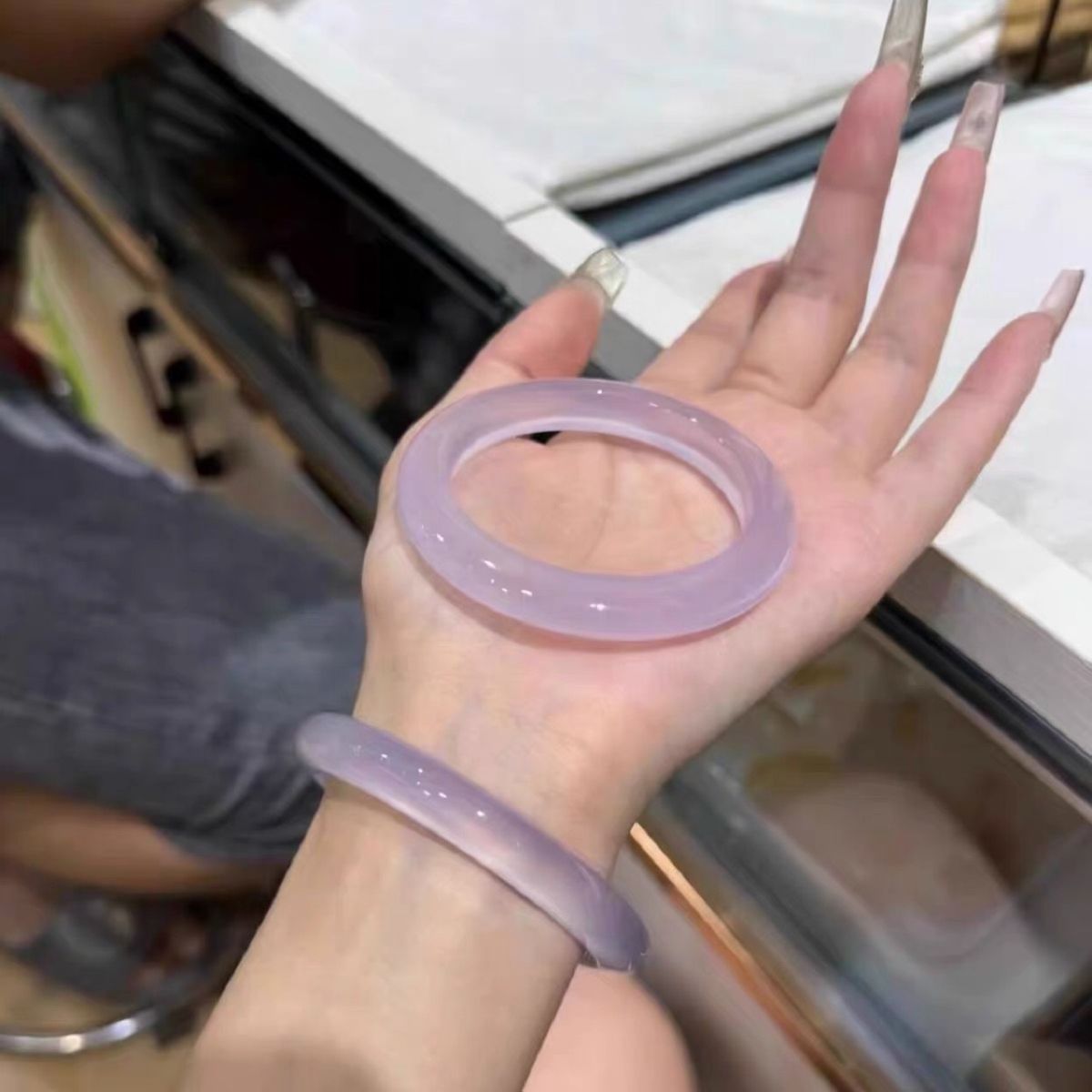 Zertifiziertes Violett-Achat-Armband Katzenauge