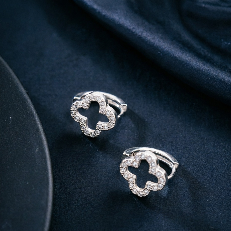 Vierblättriges Kleeblatt Diamant Ohrringe Damen, Ohrklemme
