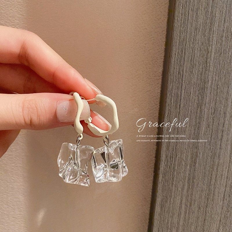 Silver flower geometric earrings, rhinestone, women's