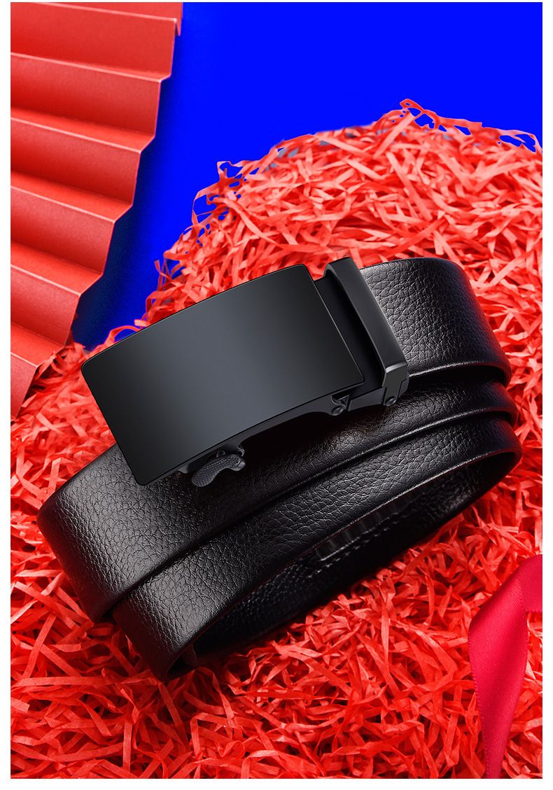 Leather men's belt, automatic buckle, business/casual