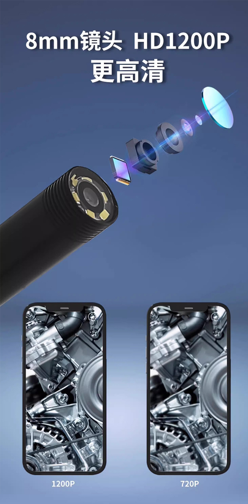 Endoscope camera for mobile phones, flexible probe