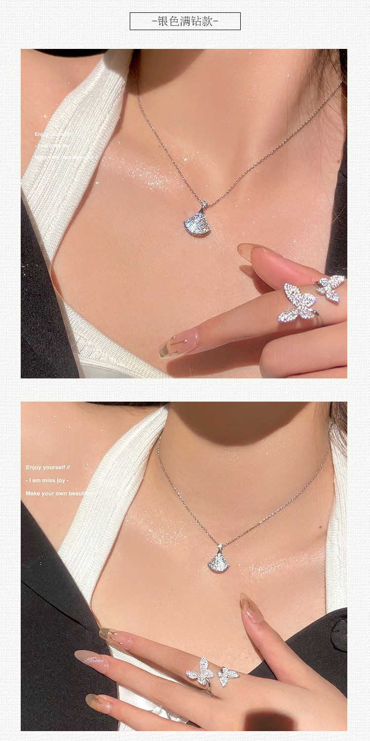 S925 silver V-gold fan necklace with mother of pearl red agate